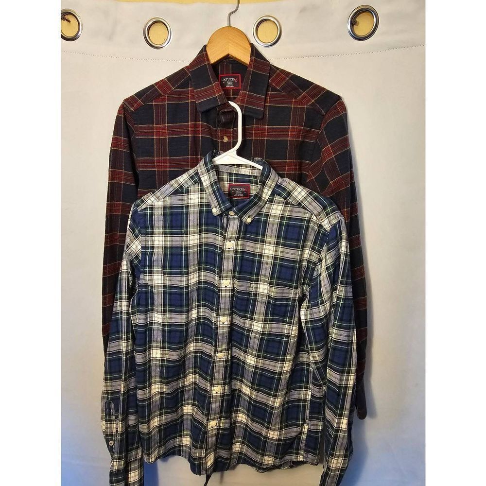 Lot of 2 UNTUCKit Mens Small Slim Fit Long Sleeve Button Shirts Plaid Flannel Co